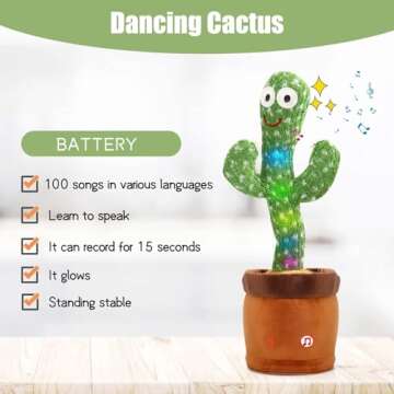MIAODAM Dancing Cactus Baby Toy - Talking, Singing, Interactive, Plush Figure with 100 Songs for Kids and Adults
