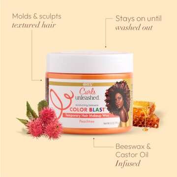 Curls Unleashed Color Blast, Peachtree Temporary Color Wax, Infused with Beeswax & Castor Oil (6.0 o...