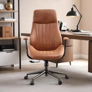 Mid Century Modern Office Chair - Suede Faux Leather Executive Design with Lumbar Support and Wheels