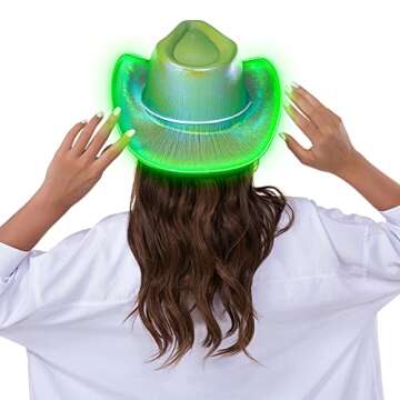 Holographic Space, Led Green, Disco Cowboy and Cowgirl Hats with Light-Up Feature