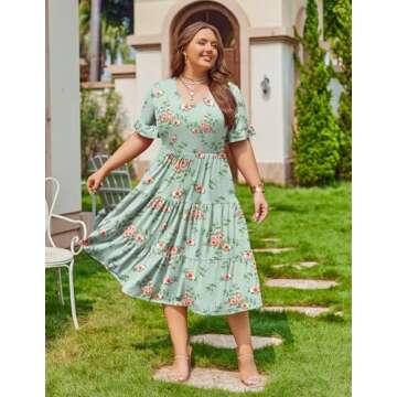 IN'VOLAND Women's Plus Size Casual Floral Midi Dress