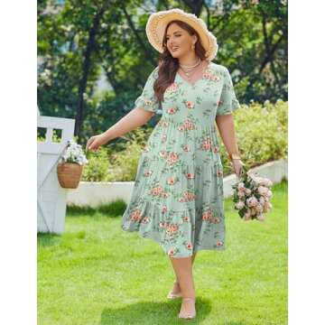 IN'VOLAND Women's Plus Size Casual Floral Midi Dress