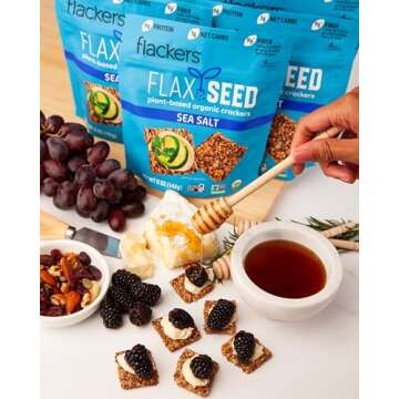 Flackers Organic Sea Salt Flaxseed Crackers, Gluten Free, Non GMO, Vegan, Keto Snack, 9g Fiber, 1g Net Carb, 5 Ounce 4-Pack