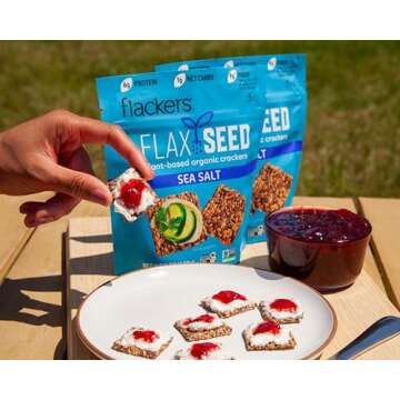 Flackers Organic Sea Salt Flaxseed Crackers, Gluten Free, Non GMO, Vegan, Keto Snack, 9g Fiber, 1g Net Carb, 5 Ounce 4-Pack