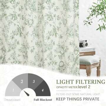 Vangao Floral Curtains: 84" Light Filtering Drapes