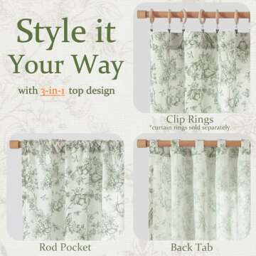 Vangao Floral Curtains: 84" Light Filtering Drapes