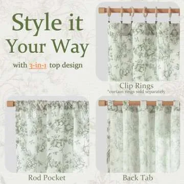 Vangao Floral Curtains: 84" Light Filtering Drapes