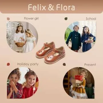 Felix & Flora Toddler Little Girl Brown Mary Jane Dress Shoes - Ballet Flats for Easter Flower Girl Party School Shoes（Brown,8 Toddler
