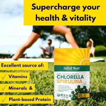 Sunlit Best Organic Chlorella Spirulina 500 Tablets - Pure Superfood Supplement Spirulina Chlorella ...