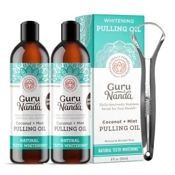 GuruNanda Whitening Pulling Oil with Coconut Oil & Peppermint Oil - 2 Pack for Fresh Breath