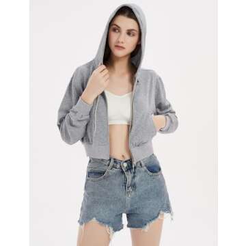 Yimoon Zip Up Hoodie Women Cropped Casual Sweatshirts Workout Long Sleeve Drawstring Hooded Jacket C...