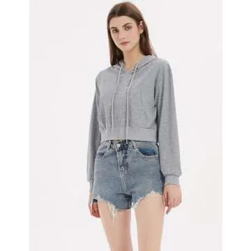 Yimoon Zip Up Hoodie Women Cropped Casual Sweatshirts Workout Long Sleeve Drawstring Hooded Jacket Crop Tops (Grey, X-Small)