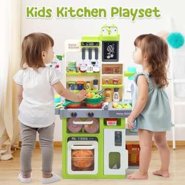HOLYFUN Kids Kitchen Playset, Pretend Play Kitchen with Sounds and Lights for Toddlers