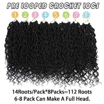 Goddess Locs Crochet Hair 14 Inch, 8 Packs Faux Locs Crochet Hair Pre Looped for Women, Boho Crochet Locs with Curly Ends (Black)