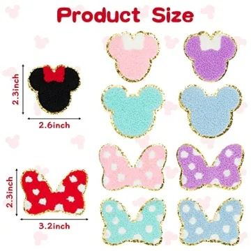 10 Cute Mouse and Bow Chenille Iron-On Patches