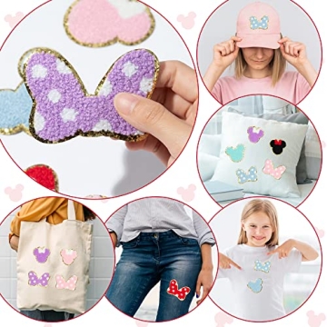 10 Cute Mouse and Bow Chenille Iron-On Patches
