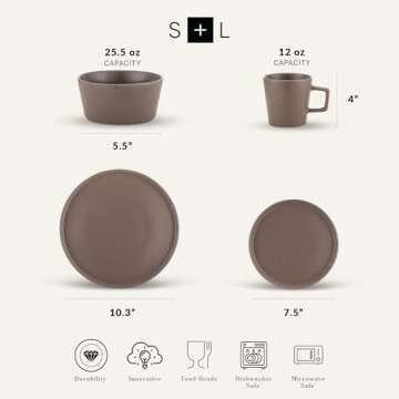 Stone Lain Coupe Dinnerware Set, Service For 4, Matte Brown