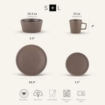 Stone Lain Coupe Dinnerware Set, Service For 4, Matte Brown