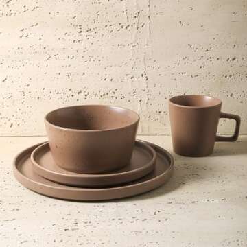 Stone Lain Coupe Dinnerware Set, Service For 4, Matte Brown