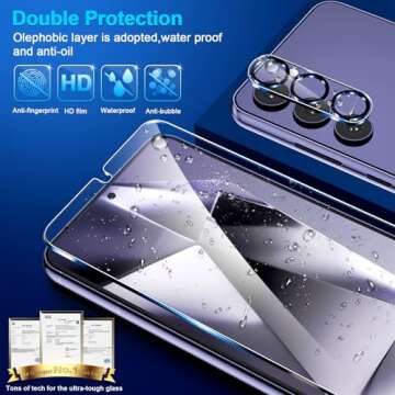 3 Pack Glass Screen Protector for Samsung Galaxy S24 Plus [6.7 inch] + 3 Pack Camera Lens Protector, 9H Tempered Glass, Fingerprint Unlock, HD Clear Case Friendly Anti-Scratch