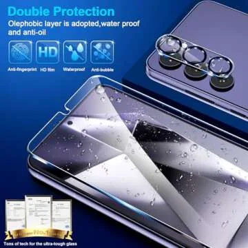3 Pack Glass Screen Protector for Samsung Galaxy S24 Plus [6.7 inch] + 3 Pack Camera Lens Protector, 9H Tempered Glass, Fingerprint Unlock, HD Clear Case Friendly Anti-Scratch