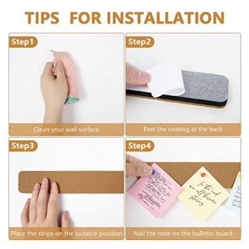 Adhesive Felt Pin Board Strips with Push Pins for Organization