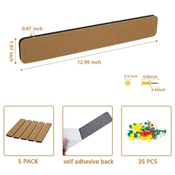 Adhesive Felt Pin Board Strips with Push Pins for Organization