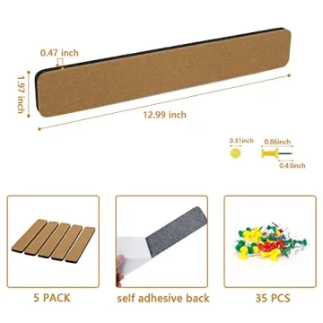 Adhesive Felt Pin Board Strips with Push Pins for Organization