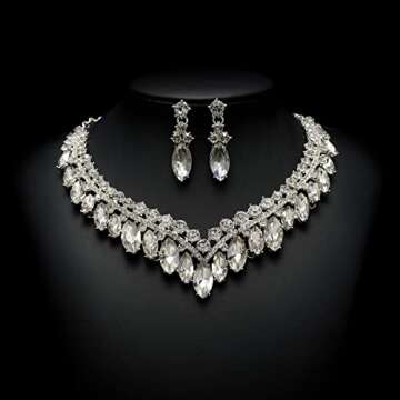 SWEETV Costume Jewelry for Women, Wedding Jewelry for Bride, Bridal Austrian Crystal Teardrop Necklace and Earrings Jewelry Set for Brides, Bridesmaids, Prom Jewelry Gift