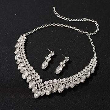 SWEETV Costume Jewelry for Women, Wedding Jewelry for Bride, Bridal Austrian Crystal Teardrop Necklace and Earrings Jewelry Set for Brides, Bridesmaids, Prom Jewelry Gift