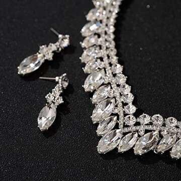 SWEETV Costume Jewelry for Women, Wedding Jewelry for Bride, Bridal Austrian Crystal Teardrop Necklace and Earrings Jewelry Set for Brides, Bridesmaids, Prom Jewelry Gift
