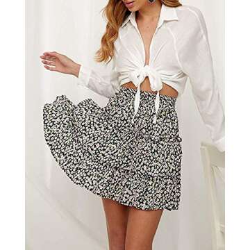 Daisy Floral Print Ruffle Mini Skirt for Women