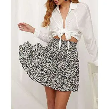 Daisy Floral Print Ruffle Mini Skirt for Women
