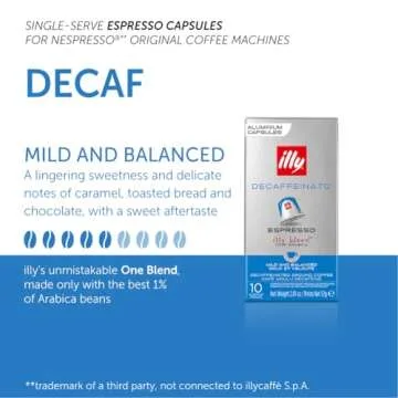 Illy Espresso Compatible Capsules - Single-Serve Coffee Capsules & Pods - Classico Decaf Roast - Notes Of Caramel, Toasted Bread & Chocolate Pods - For Nespresso Coffee Machines – 10 Count