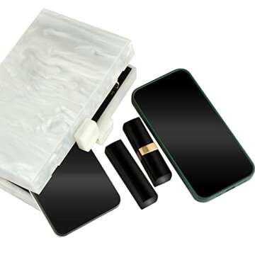 Acrylic Purses and Handbags with Marbling for Women Elegant Banquet Evening Crossbody Handbag Box Clutch (Silver)