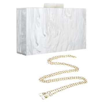 Acrylic Purses and Handbags with Marbling for Women Elegant Banquet Evening Crossbody Handbag Box Clutch (Silver)