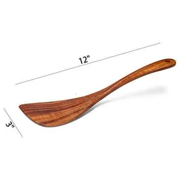 Wooden Spatula Nonstick Turner Acacia Wood, Long Handle Flat Frying Spatulas Handmade for Kitchen Gifts, Ideal Cookware Utensils for Cooking Eggs, Fish, Pancakes