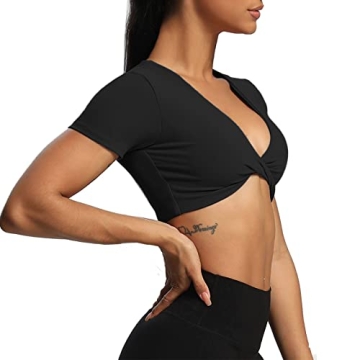 Aoxjox Short Sleeve Crop Tops Sienna Twist Workout T Shirt