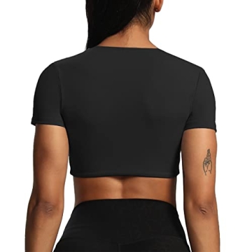 Aoxjox Short Sleeve Crop Tops Sienna Twist Workout T Shirt
