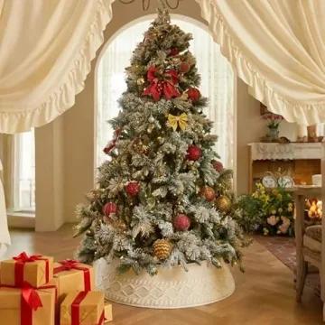 Noiclub Christmas Tree Collar - Knit White Rustic Farmhouse Xmas Tree Skirt