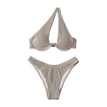 SweatyRocks Women's Ribbed Push Up Bikini: One Shoulder Cut Out Design