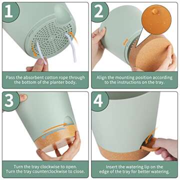 GARDIFE Plant Pots 7/6.5/6/5.5/5 Inch Self Watering Planters with Drainage Hole, Plastic Flower Pots, Nursery Planting Pot for All House Plants, African Violet, Flowers, and Cactus,Green