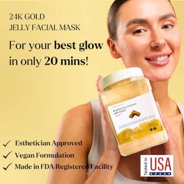 Jelly Face Mask for Facials - 24K Gold | Valentines Gift | Hydrating, Brightening & Nourishing Jelly Mask with Free Jade Roller & Spatula | 23 Oz Jar | Valentine Gifts for Women, Galentines Day Gifts