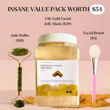 Jelly Face Mask for Facials - 24K Gold | Valentines Gift | Hydrating, Brightening & Nourishing Jelly Mask with Free Jade Roller & Spatula | 23 Oz Jar | Valentine Gifts for Women, Galentines Day Gifts