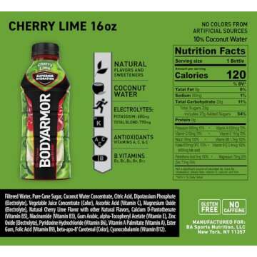 BODYARMOR Sports Drink Sports Beverage, Cherry Lime, Natural Flavors With Vitamins, Potassium-Packed Electrolytes, No Preservatives, Perfect For Athletes, 16 Fl Oz (Pack of 12)