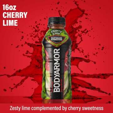 BODYARMOR Sports Drink Sports Beverage, Cherry Lime, Natural Flavors With Vitamins, Potassium-Packed Electrolytes, No Preservatives, Perfect For Athletes, 16 Fl Oz (Pack of 12)