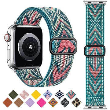 Greatfine Stretchy Solo Loop Strap - Adjustable Nylon Braided Band for Apple Watch 38mm 40mm