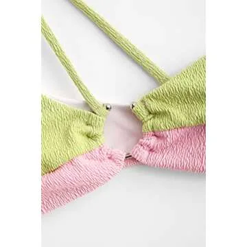 ZAFUL Women's Textured One Shoulder Two Tone Cheeky Two Piece Bikini Set Swimwear (B-MultiA, M)