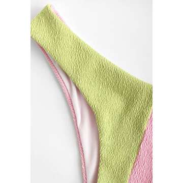 ZAFUL Women's Textured One Shoulder Two Tone Cheeky Two Piece Bikini Set Swimwear (B-MultiA, M)