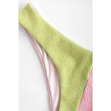 ZAFUL Women's Textured One Shoulder Two Tone Cheeky Two Piece Bikini Set Swimwear (B-MultiA, M)